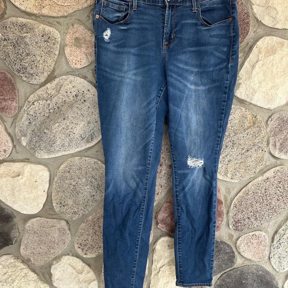 Old Navy Dark Blue Distressed Skinny Jeans
